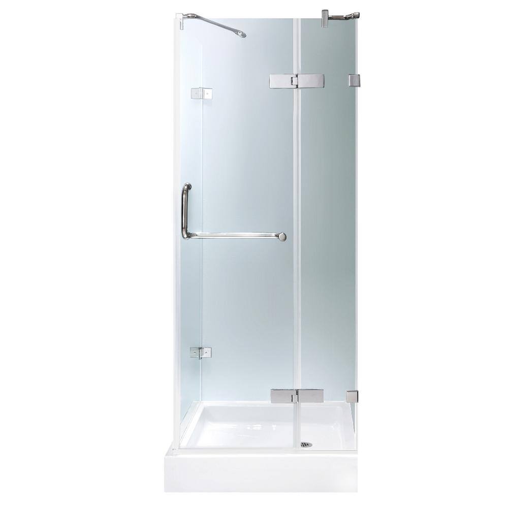 Monteray Frameless Clear Glass Hinged Shower Enclosure with Brushed Nickel Hardware
