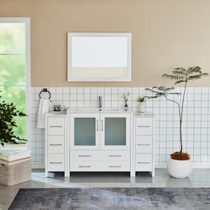 Brescia 60 in. W x 18 in. D x 36 in. H Bathroom Vanity in White with Single Basin Vanity Top in White Ceramic and Mirror
