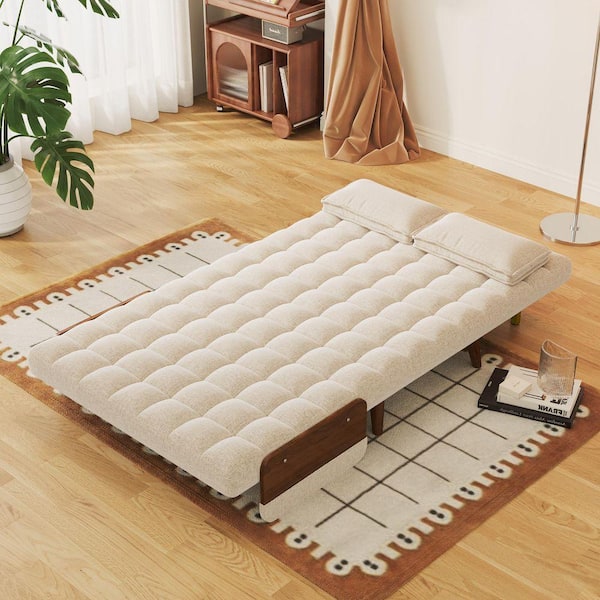 JASIWAY 44.88 in. Walnut Folding Twin Sleeper Size Linen Sofa Bed
