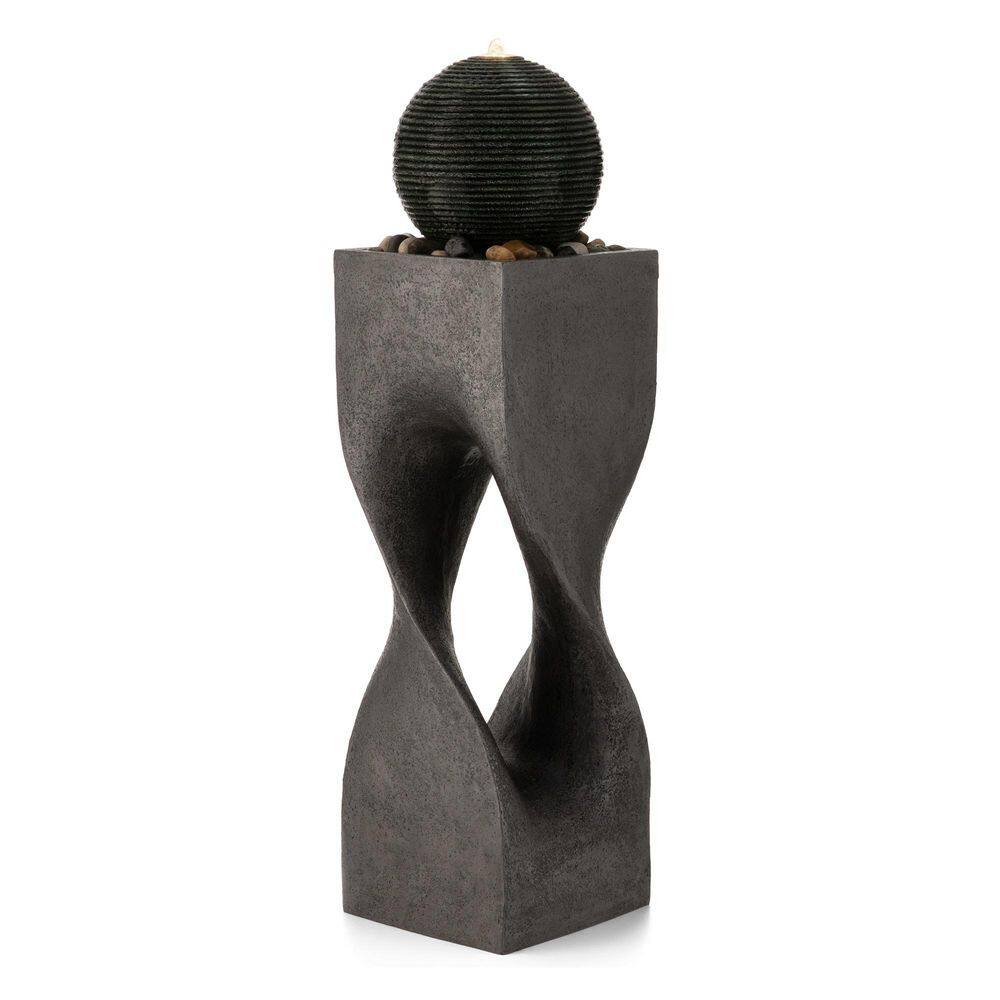36.5 in. H Geometric Pedestal and Sphere Polyresin Outdoor Floor Waterfall Fountain with Pebbles, Pump and LED Light price history on PriceWatchPro
