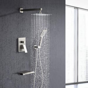 Single-Handle 3-Spray Square Waterfall Spout High Pressure Tub and Shower Faucet in Brushed Nickel (Valve Included)
