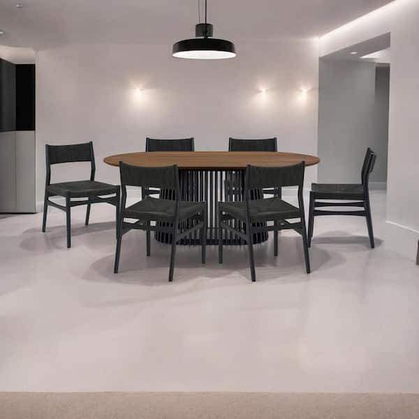 Brown and Black Wood 43 in. Pedestal Dining Table Seats 6