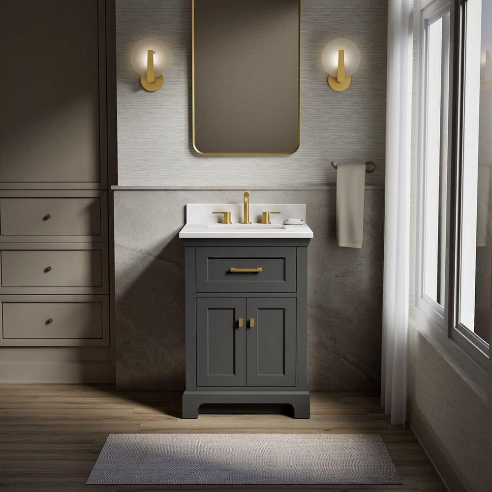 Charlemont 25in. Single Sink Freestanding Ferrous Grey Bath Vanity with White Quartz Top Assembled price history on PriceWatchPro