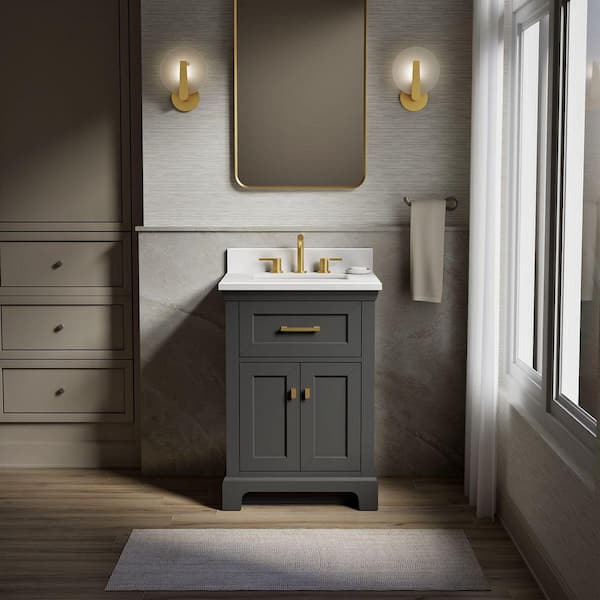 Charlemont 25in. Single Sink Freestanding Ferrous Grey Bath Vanity with White Quartz Top Assembled