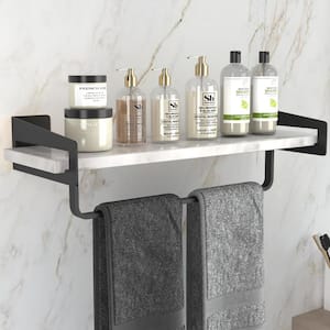 16 in. W x 4.72 in. D Metal Black Modern Decorative Wall Shelf with Towel Bar