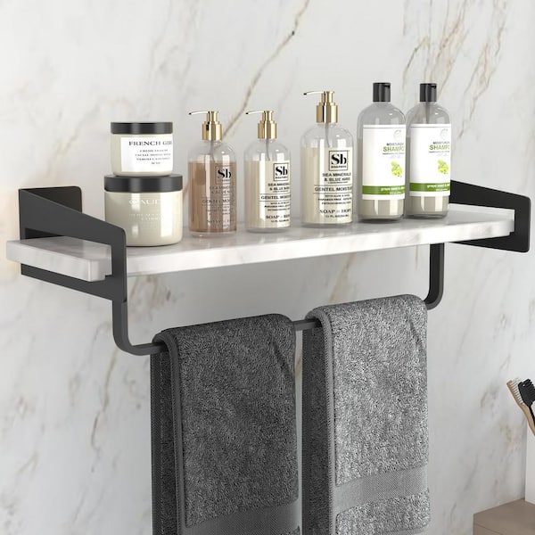 Unbranded 16 in. W x 4.72 in. D Metal Black Modern Decorative Wall Shelf with Towel Bar