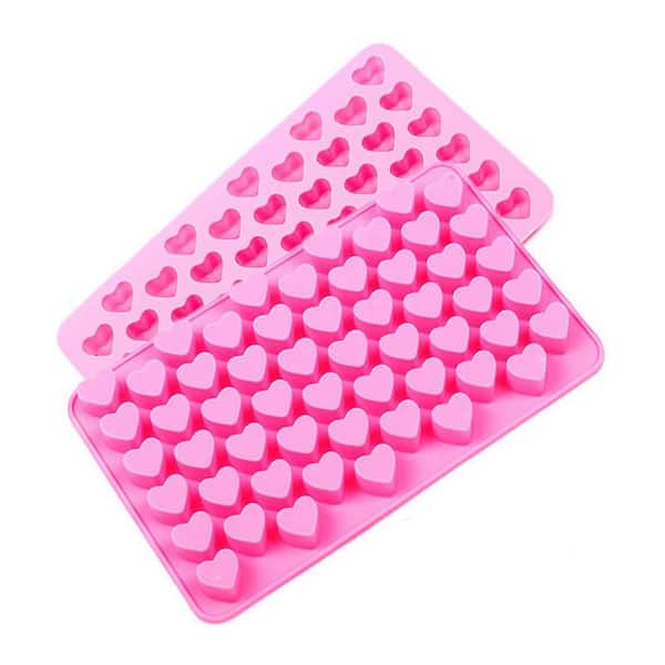 Mini Heart Series 7.2 x 4.3 x 0.4 in. Silicone Red Nonstick Ice Cube Chocolate Candy Mold with 55 Cavities 2-Pack