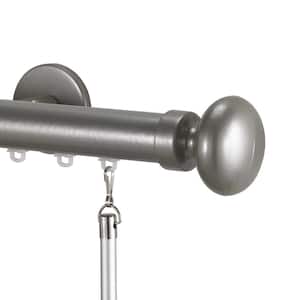 Tekno 25 132 in. Non-Adjustable 1-1/8 in. Single Traverse Window Curtain Rod Set in Antique Silver with Oval Finial