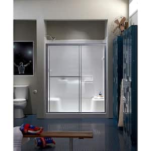 Standard 59 in. W x 65 in. H Sliding Framed Shower Door in Silver with Handle