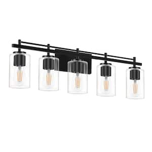 Farmhouse 30.7 in. 5-Light Black Bathroom Vanity Light with Glass Shade