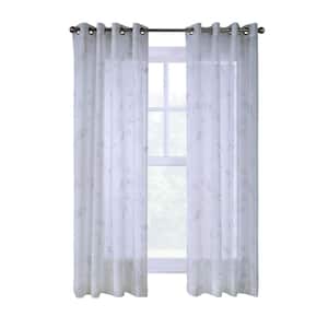 Giardino White Polyester Faux Linen 52 in. W x 108 in. L Grommet Indoor Light Filtering Curtain (Single-Panel)