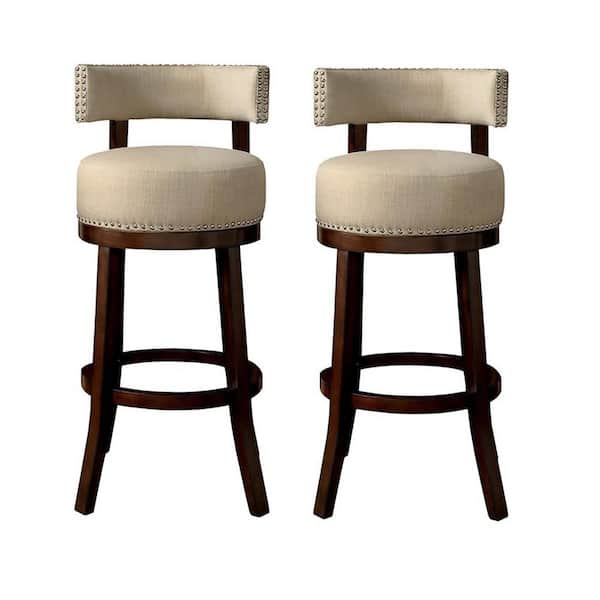 Furniture of America Jacquesville 34 in. Dark Oak and Beige Wood Frame Counter Height Stool (Set of 2)