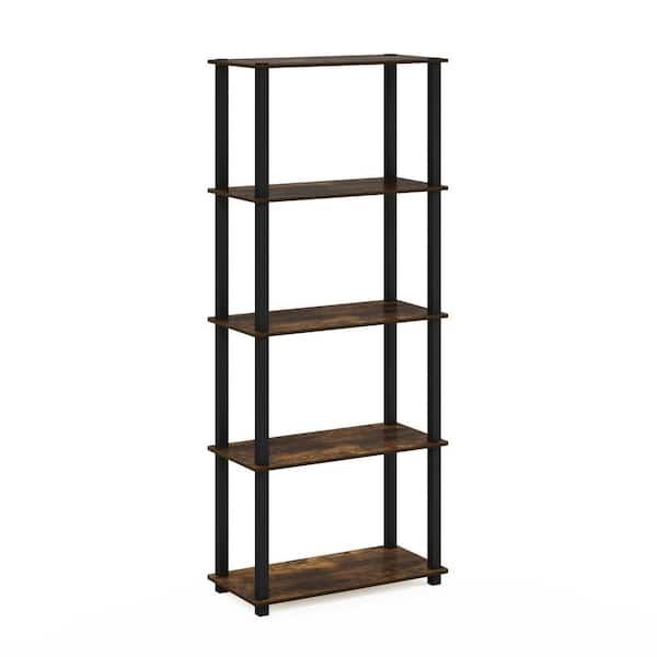 Furinno Turn-S-Tube 57.4 in. Amber Pine/Black 5-shelf Etagere Bookcase with Open Back