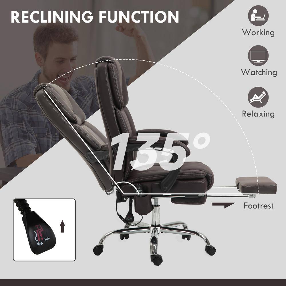 Vinsetto Dark Brown Leather Swivel Massage Office Chair with Heat