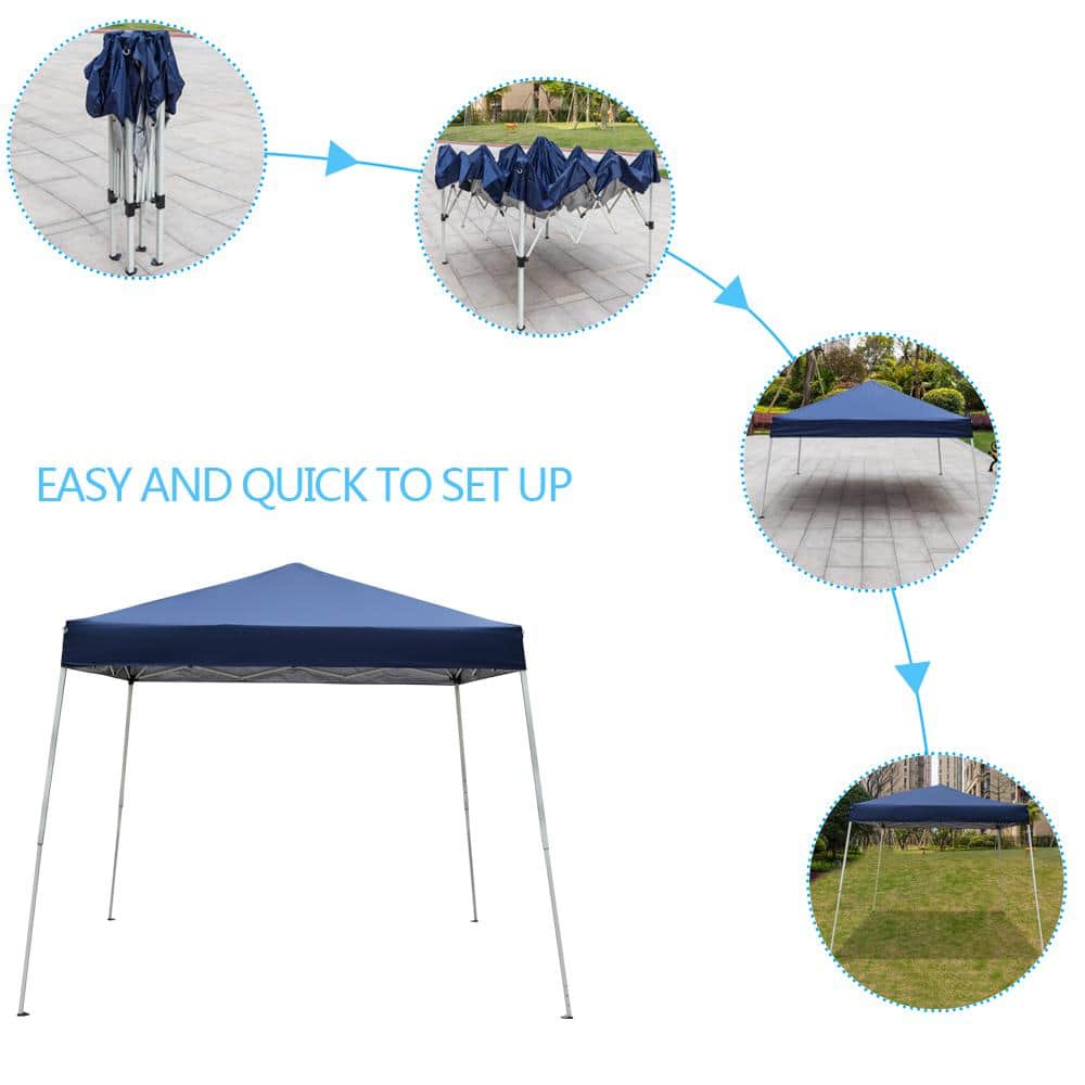 10 Ft Blue Steel Pop-Up Canopy Tent with Waterproof Cover