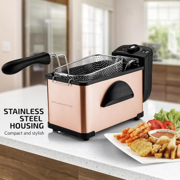 OVENTE 2 L Copper Electric Deep Fryer with Removable Frying Basket