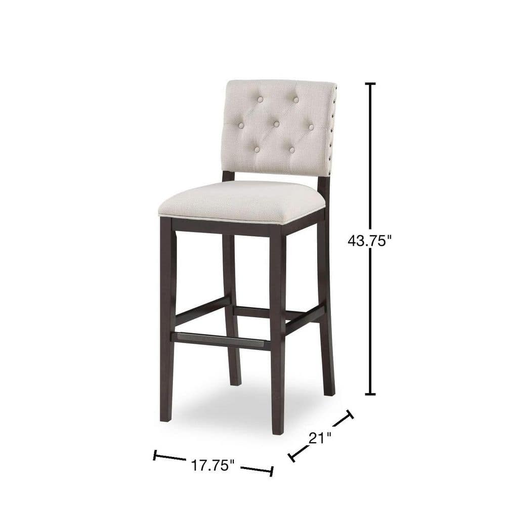 Lynwood Transitional Cream and Walnut Bar Stool with Bronze Accents