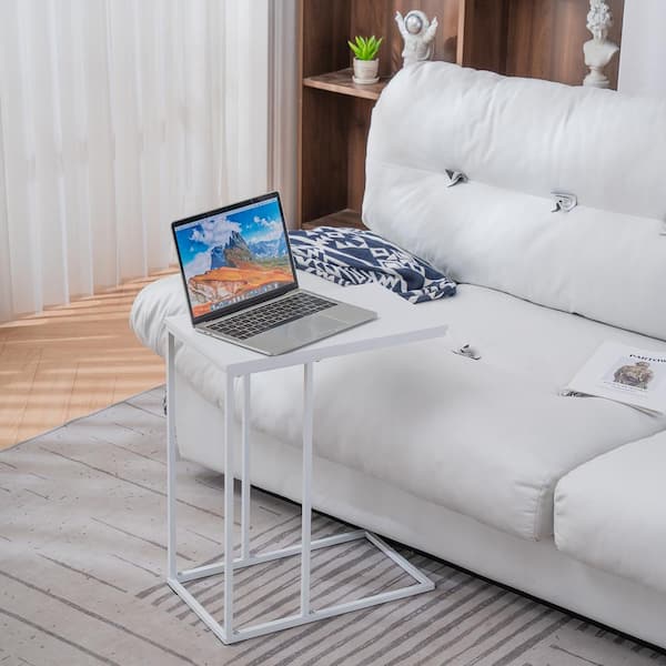 Winado 18.9 in. White C-Top MDF Wood Rectangle End Table