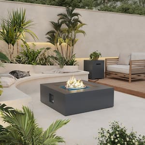 35 in. 50000BTU Outdoor Square Dark Grey Iron Fire Pit Table with Propane Tank Cover and Fire Pit Table Lid