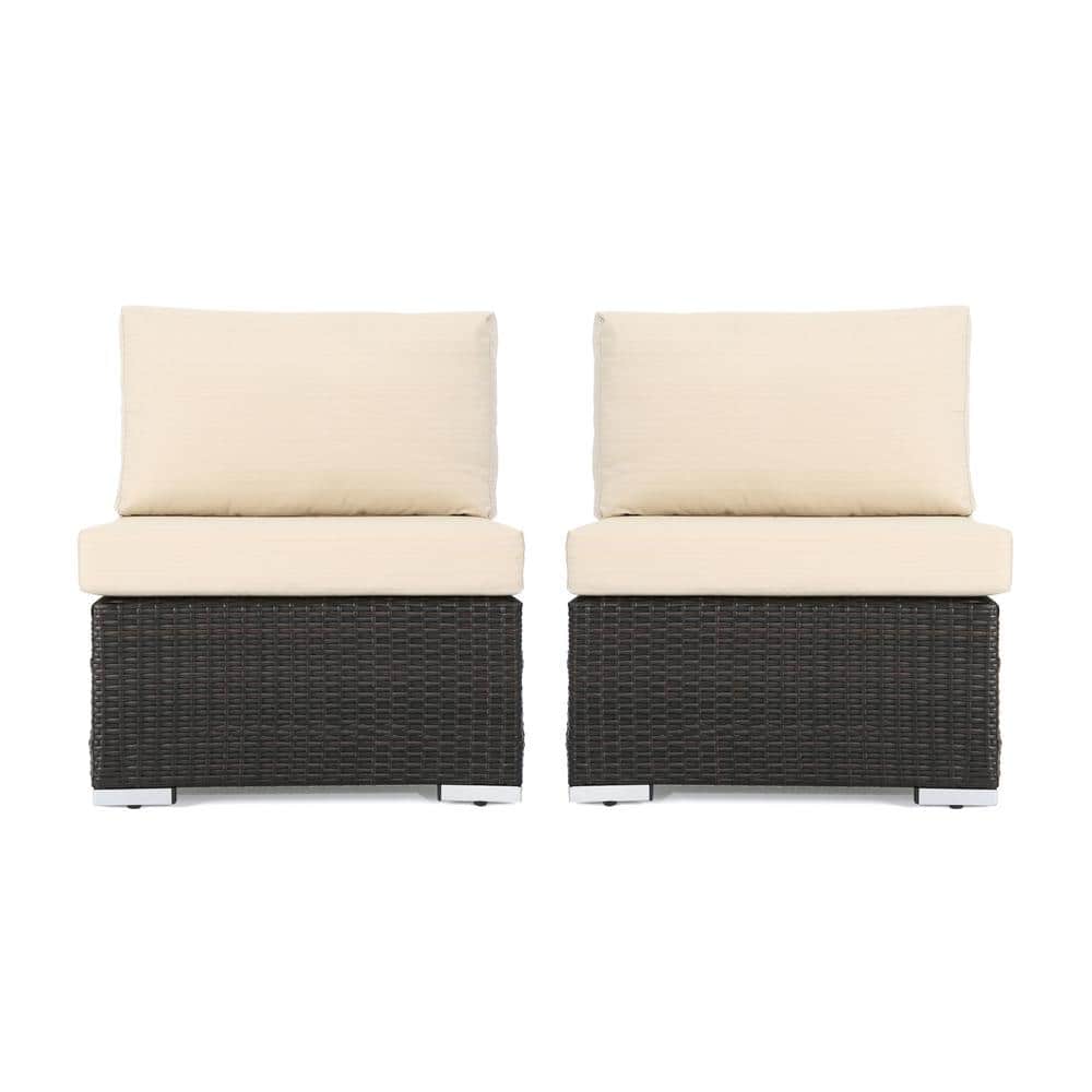 Noble House Rosen Multibrown Wicker Outdoor Armless Lounge Chair with