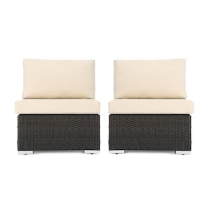 Rosen Multi-brown Wicker Outdoor Patio Armless Lounge Chair with Beige Cushions (2-Piece)