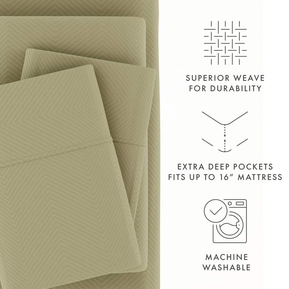 Sage Chevron Deep Pocket Full Microfiber Sheet Set