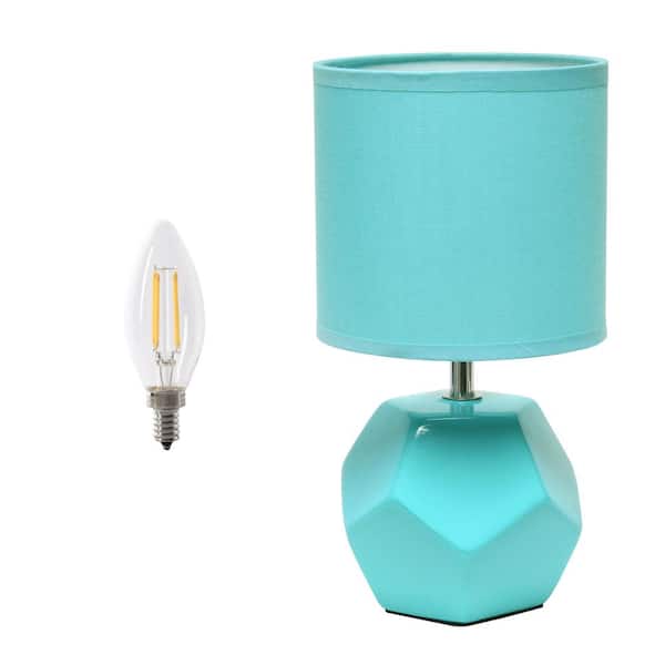 Simple Designs 10.24 in. Round Geometric Prism Mini Table Lamp for Living Room, Bedroom, Office, LED Bulb Included, Blue