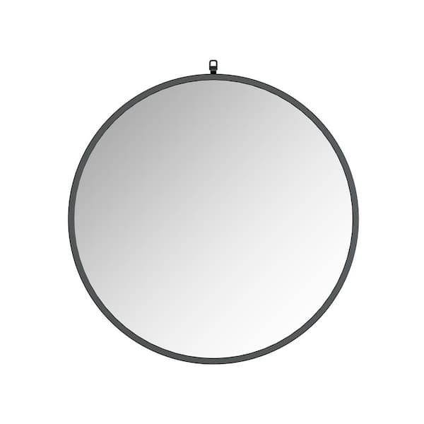 A&E Haylo 36 in. W x 36 in. H Large Metal Framed Round Wall Bathroom Vanity Mirror in Black Matte