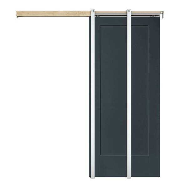 CALHOME 36 in. x 80 in. Charcoal Gray Painted Composite MDF 1Panel Interior Sliding Door with Pocket Door Frame and Hardware Kit
