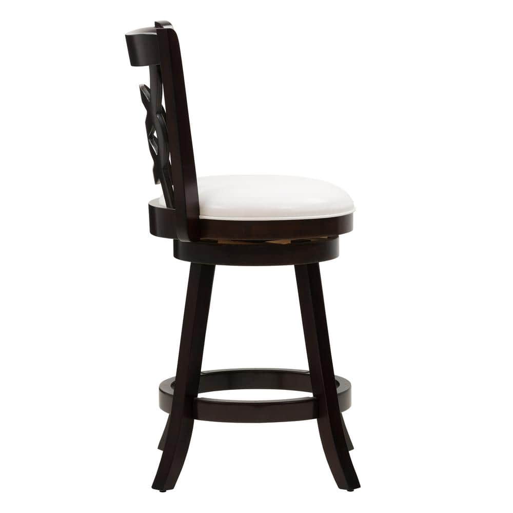 Elegant Woodgrove High Back Swivel Barstool Set, Cappuccino and White