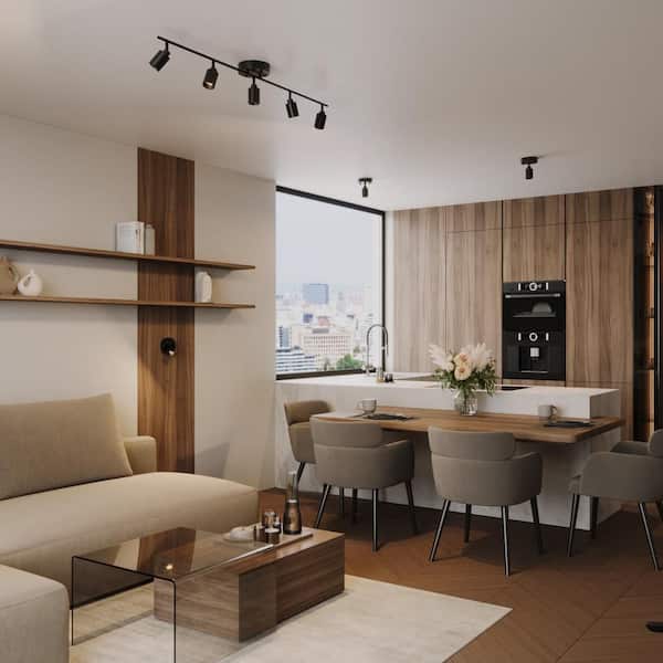 Shura 5-Light Black Integrated LED Track Light with Rotatable Heads, 4 ft. Fixed Track Lighting Kit, 3000k, 2450 Lumens