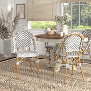 Elgine Gray and Natural Tone Aluminum Outdoor Dining Chair (2-Set)