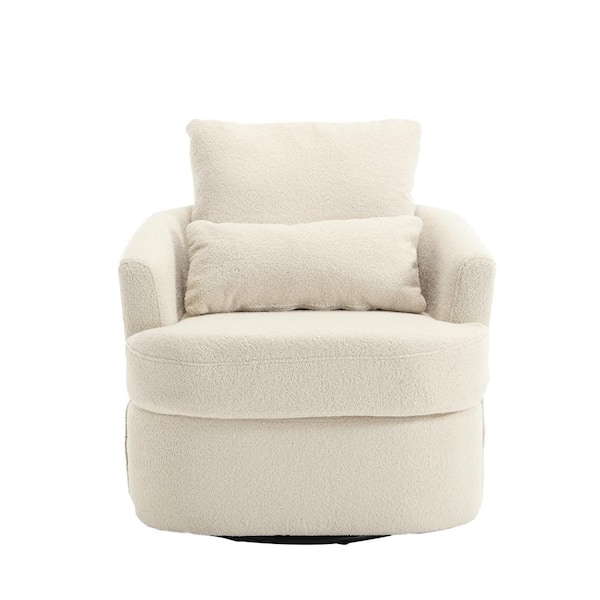 JUJABU White Teddy Swivel Barrel Chair Accent Sofa Chair for Living Room
