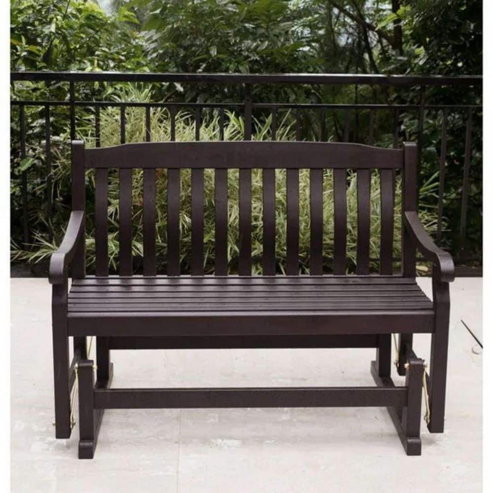 48 in. Brown Wood Outdoor Glider Wood Bench, Glider