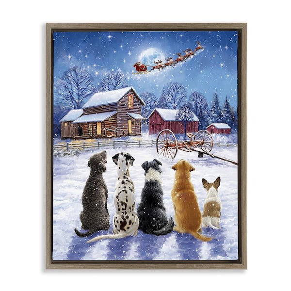 Stupell Industries Snowy Farm Dogs by Ian Saxton 1 Piece Floater Frame Graphic Print Animal Poster Art Print 31 in. x 25 in.