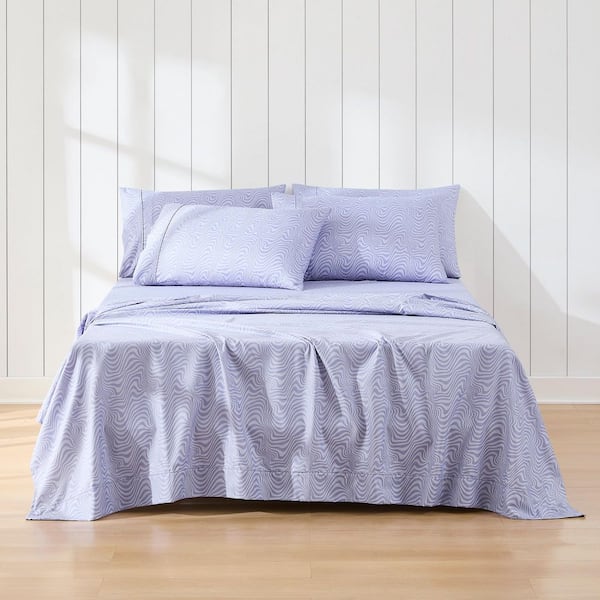 Retro Waves 6-Piece Set Violet Geometric Microfiber Queen Sheet Set