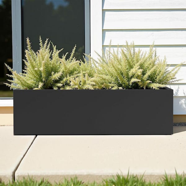 9 in. L x 35.83 in. W x 9 in. H 50 qts. Black Metal Rectangular Planter Box Raised Beds with Drainage Hole for Herbs