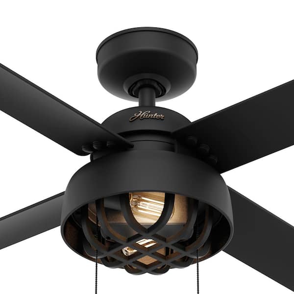 Hunter Spring Mill 52 In Led Indoor Outdoor Matte Black Ceiling Fan With Light Kit 50336 The