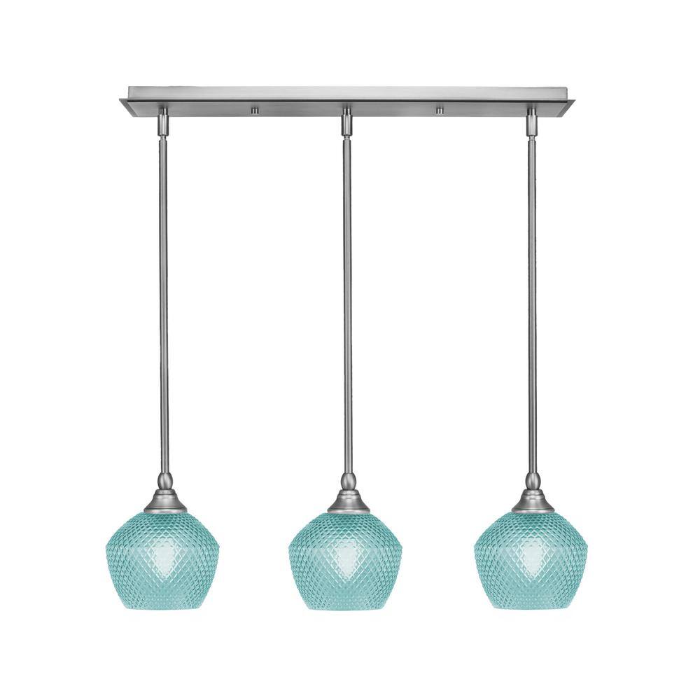 Livingston 100-Watt 3-Light Nickel Shaded Pendant Light with 6 in. Turquois