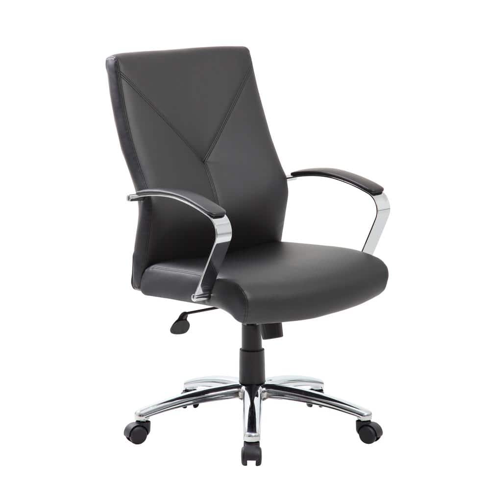 Black Leather Executive Chair, Chrome Finish Base with Padded Arms