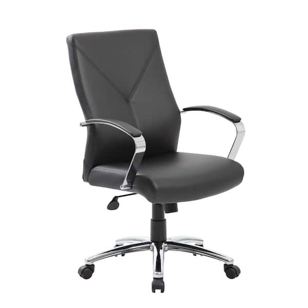 BOSS Office Products Black Leather Executive Chair, Chrome Finish Base with Padded Arms