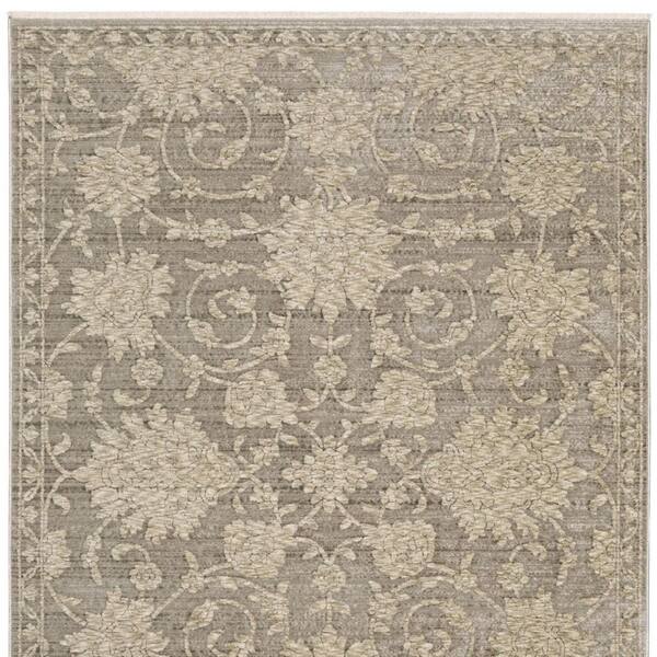 8 ft. x 11 ft. Gray, Beige Floral Washable Area Rug