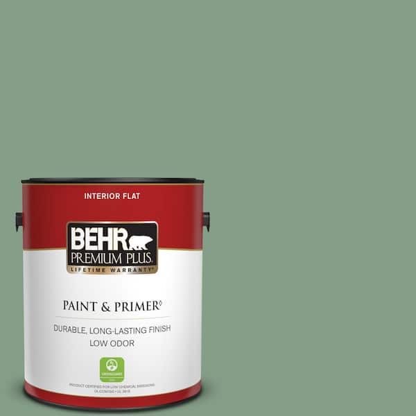 BEHR PREMIUM PLUS 1 gal. #S410-5 Track Green Flat Low Odor Interior Paint & Primer