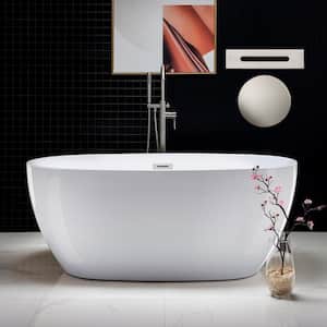 Arras 59 in. Acrylic FlatBottom Double Ended Bathtub with Brushed Nickel Overflow and Drain Included in White