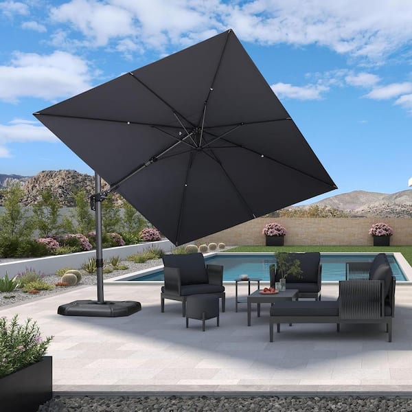 PURPLE LEAF 9 ft. x 12 ft. Cantilever Umbrella Swivel Aluminum Offset 360° Rotation Umbrella in Light Gray