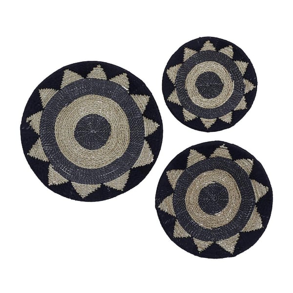 Litton Lane Cotton Black Handmade Woven Plate Wall Decor (Set of 3) 45383 -  The Home Depot