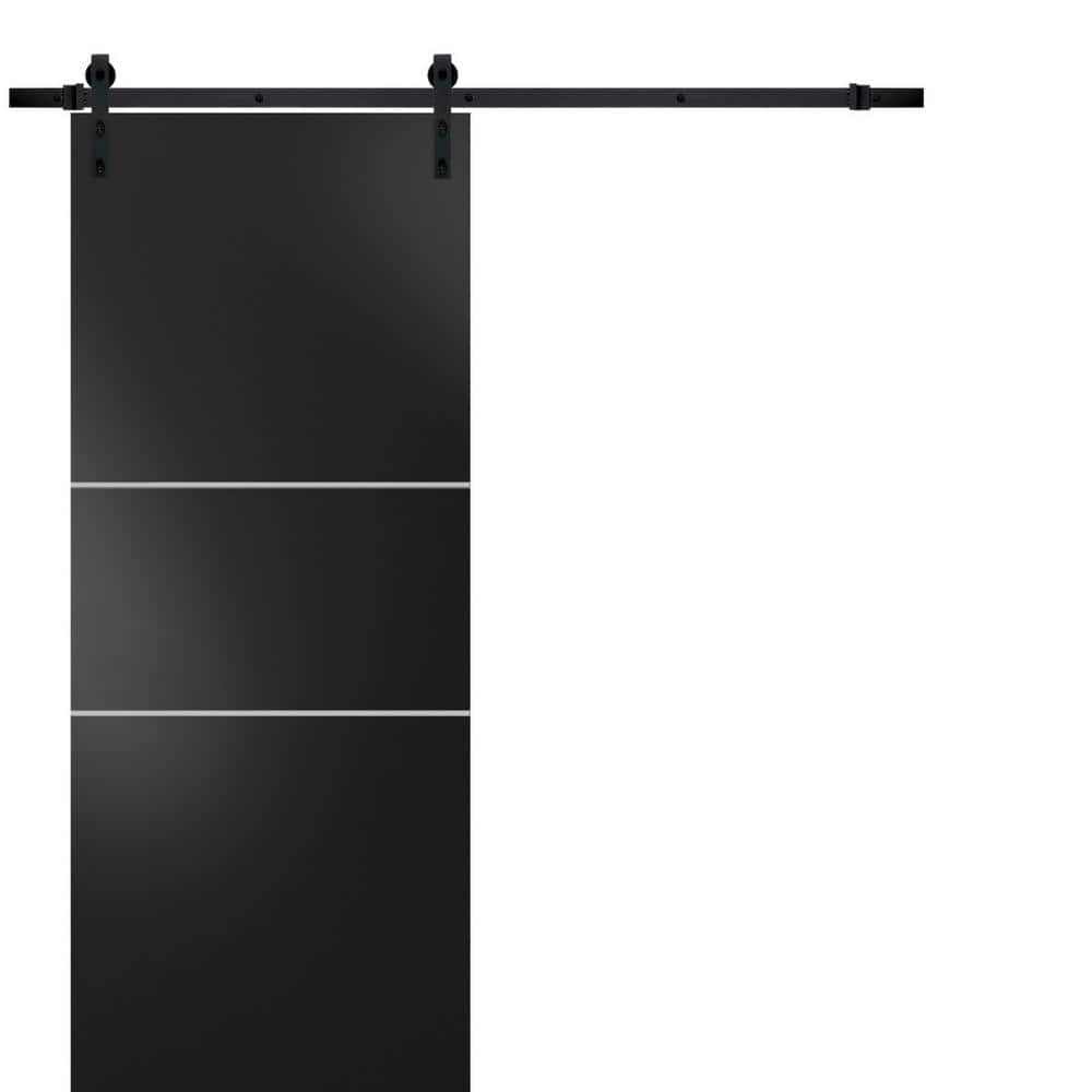 Assembly Required 18 in. x 80 in. 1-Panel Black Matte Solid Wood with Honeycomb Sliding Barn Door with Hardware Kit price history on PriceWatchPro