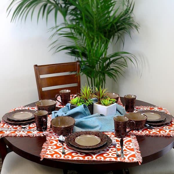 Salia 16-Piece Traditional Brown Stoneware Dinnerware Set (Service for 4)