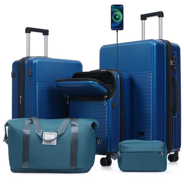LIVACA 5-Piece Blue ABS Plastic Hardside Lightweight Luggage Set