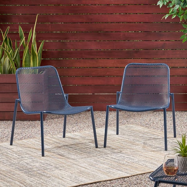 2-Piece Navy Blue Metal Sturdy Outdoor Lounge Chair with